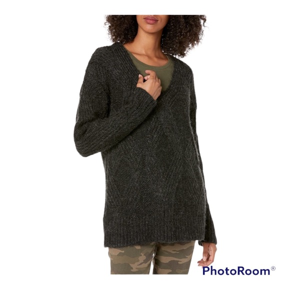 CABLE STITCH Oversized Argyle Tunic Sweater Wool Blend Charcoal EUC Sz XL - Picture 1 of 8